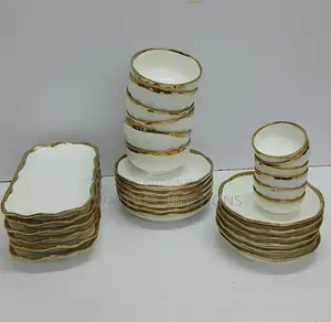 30 Pieces High Quality Gold Ceramic Dinner Set