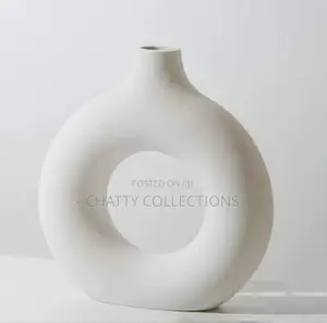 White Doughnut-Shape Ceramic Flower Vase