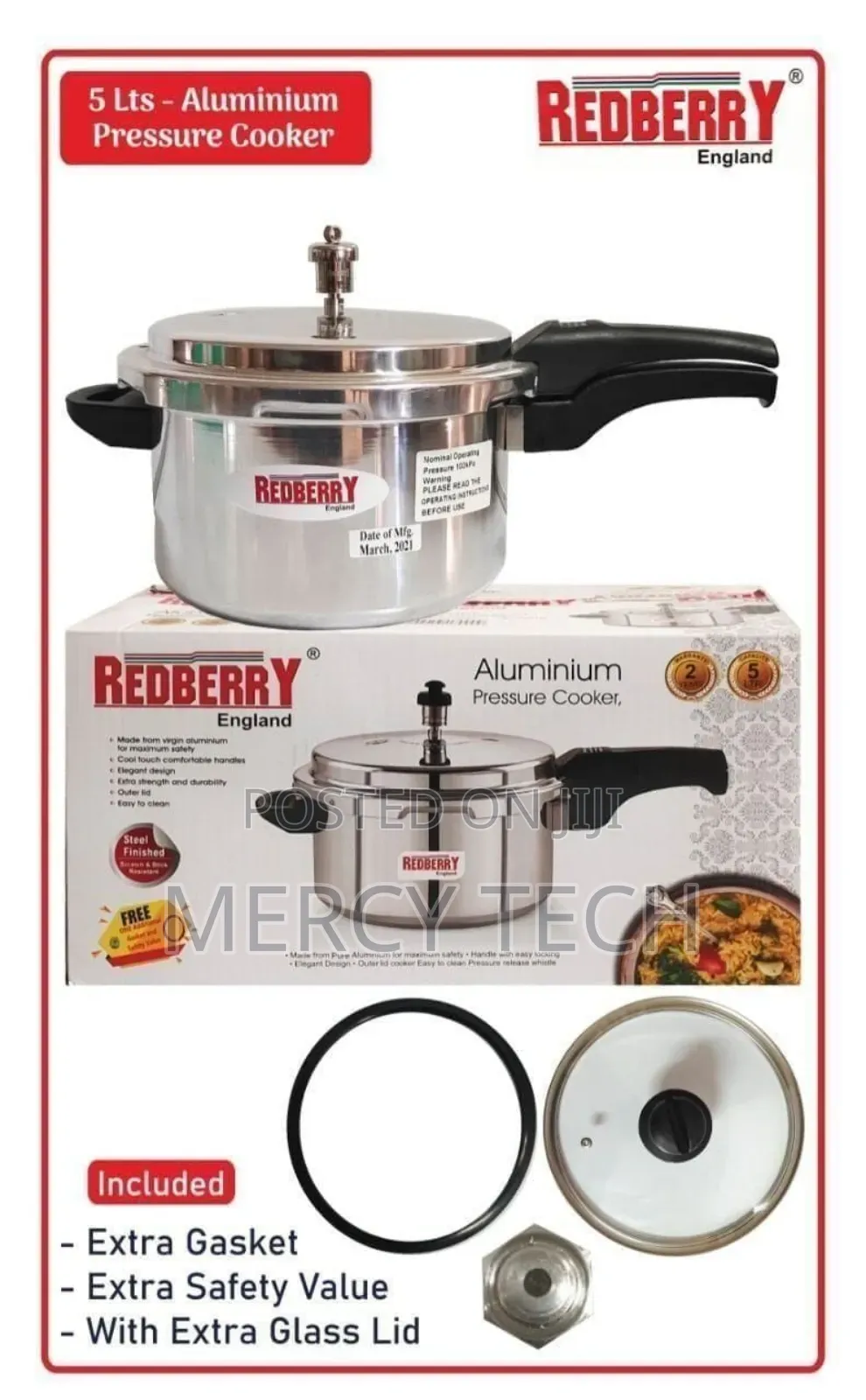 Redberry Manual Pressure Cooker 5 Litres