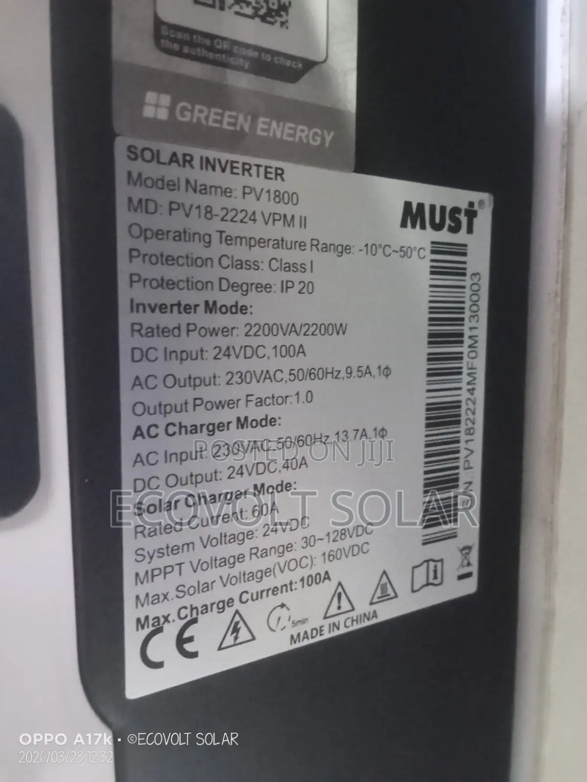 2.2kva 24v 60a 160vdc Must Hybrid Inverter