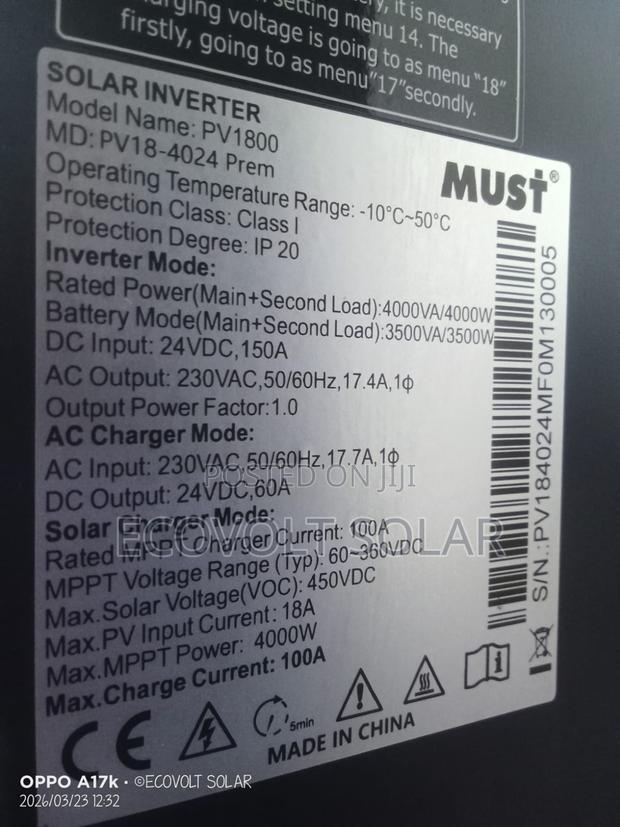 3.5kva 24v 100a 450vdc Must Hybrid Inverter Inbuilt With Dongle