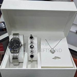 Naviforce Silver Black Face Watch and Jewelry Gift Set