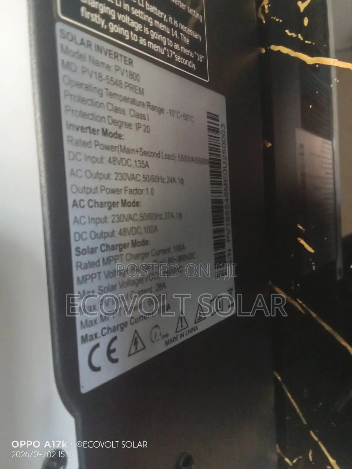 5.5kva 48v 100a 450vdc Must Hybrid Inverter With Inbuilt Dongle