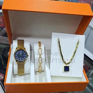 Olevs Gold Blue Face Watch, Bracelet Necklace Ladies Gift Set