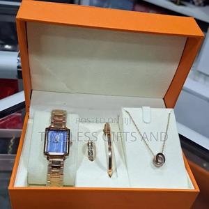 Naviforce Rose Gold Blue Face Watch Ring Bangle and Necklace Gift Set