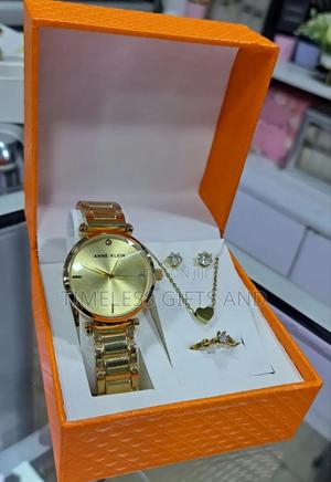 Anne Klein Gold Ladies Watch Necklace Earrings Rings Gift Set