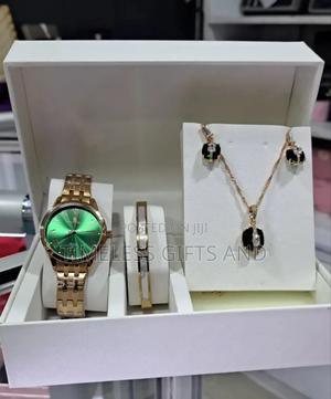 Rose Gold Green Naviforce Watch Bracelet Necklace Earrings Gift Set