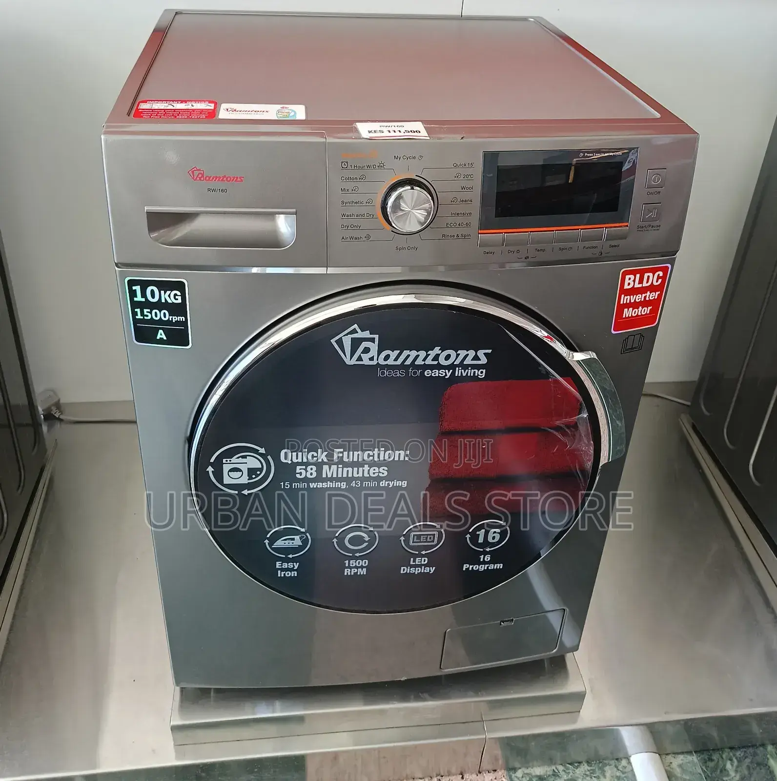 Ramtons Rw/160-10kg Washer + 6kg Dryer- Dark Silver (1yr Wrty)