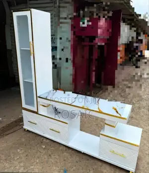 Executive Extended Tv Stand With Marble Coating and Shelf Cabinet