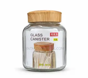 Glass Canister With Wood Lid