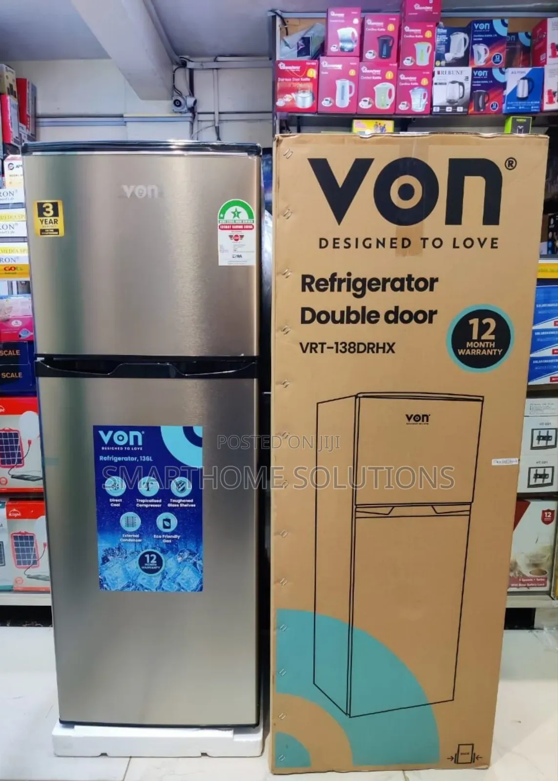 Von 138l VRT-138drhx Silver Double Door Refrigerator