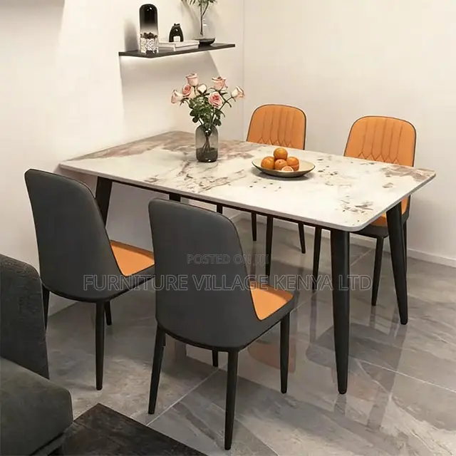 Dining Set; 4-Seater Marbel Table Dining Set