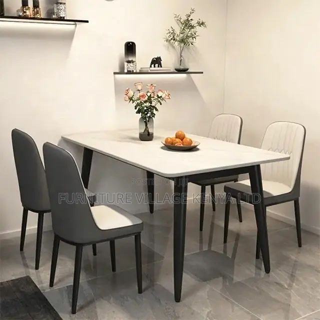 Dining Set; 4-Seater Marbel Table Dining Set