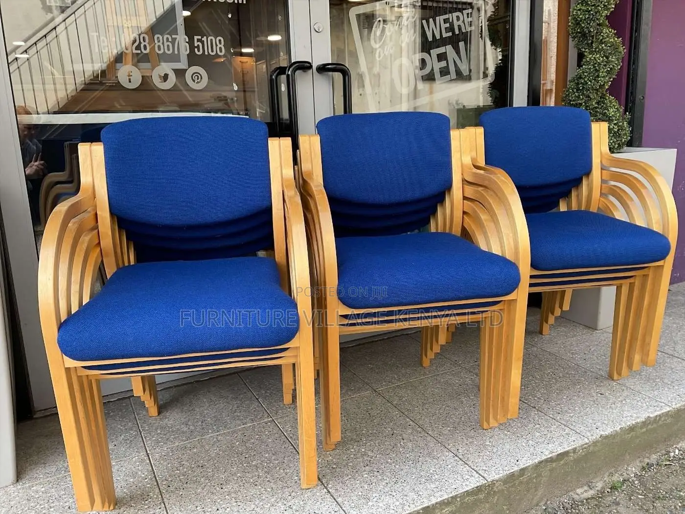 Office Chair; Blue Beech Framed Reception Chair With Arms