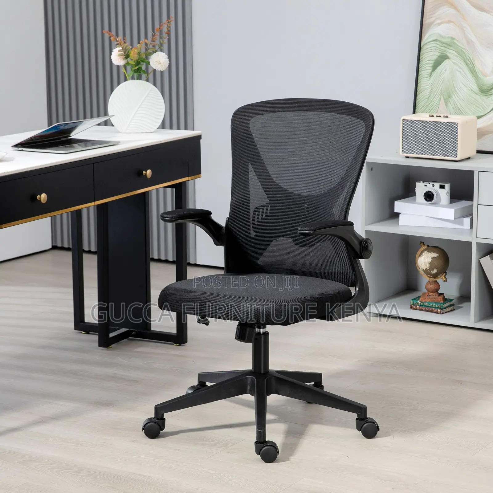 Orthopedic Mid-Back Swivel Chair With Flip Armrest