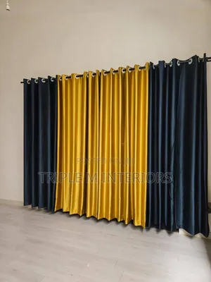 Stylish Black and Mustard Light-Blocking Curtains