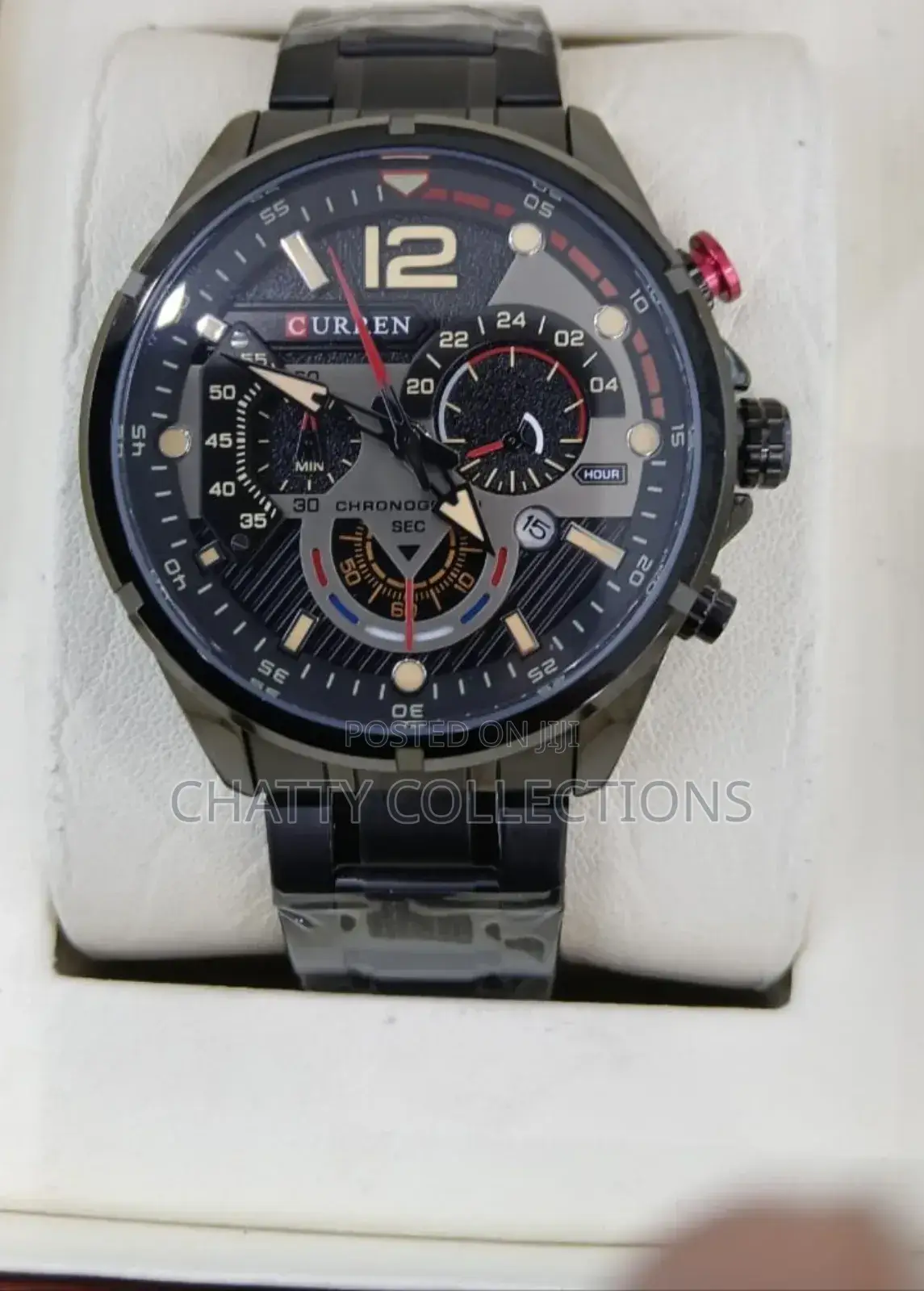 Black Curren Gents Watches With Luminous Effect