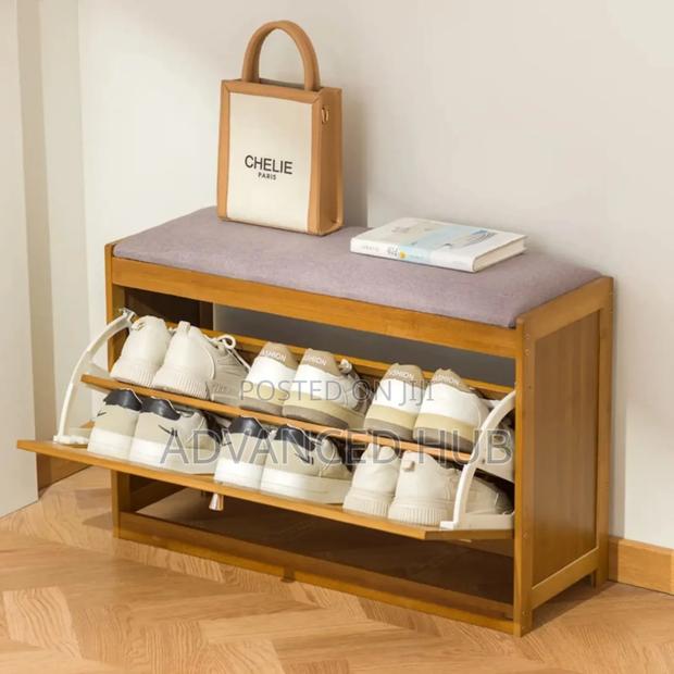Entry Way Wooden Bucketflip Shoe Cabinet Stool