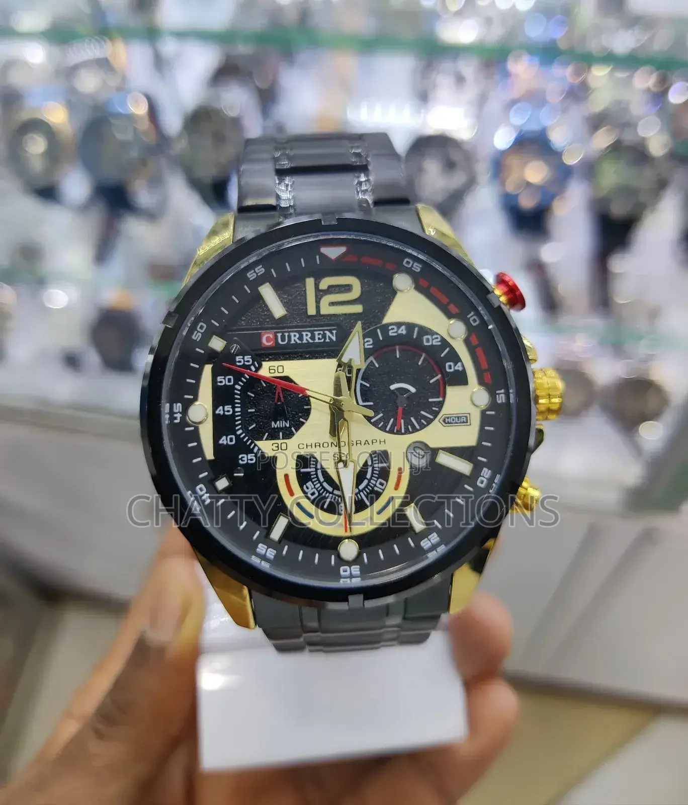 Black and Gold Curren Gents Watches With Luminous Effect
