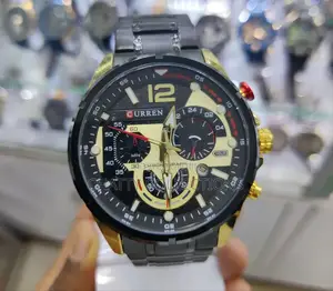 Black and Gold Curren Gents Watches With Luminous Effect