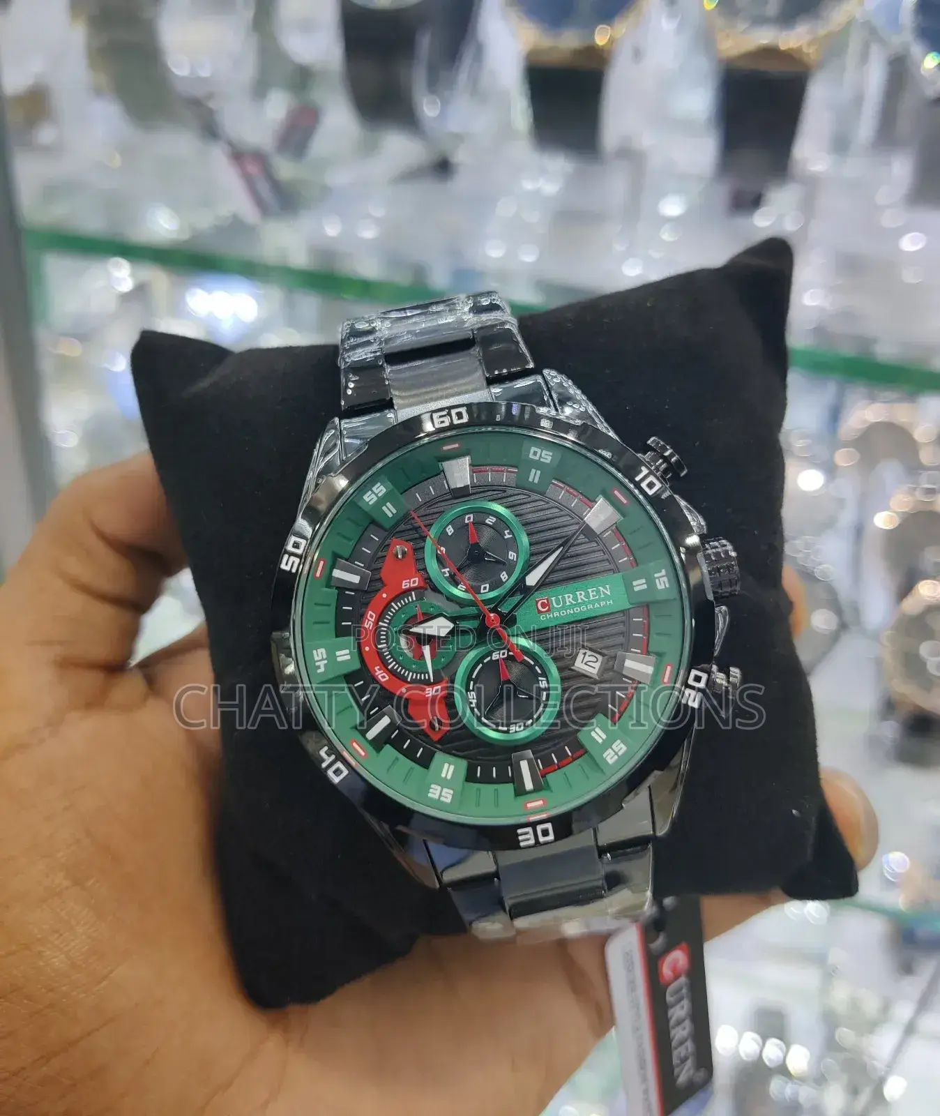 Black and Green Curren Gents Watches With Luminous Effect