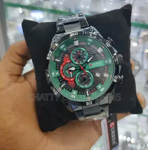 Black and Green Curren Gents Watches With Luminous Effect
