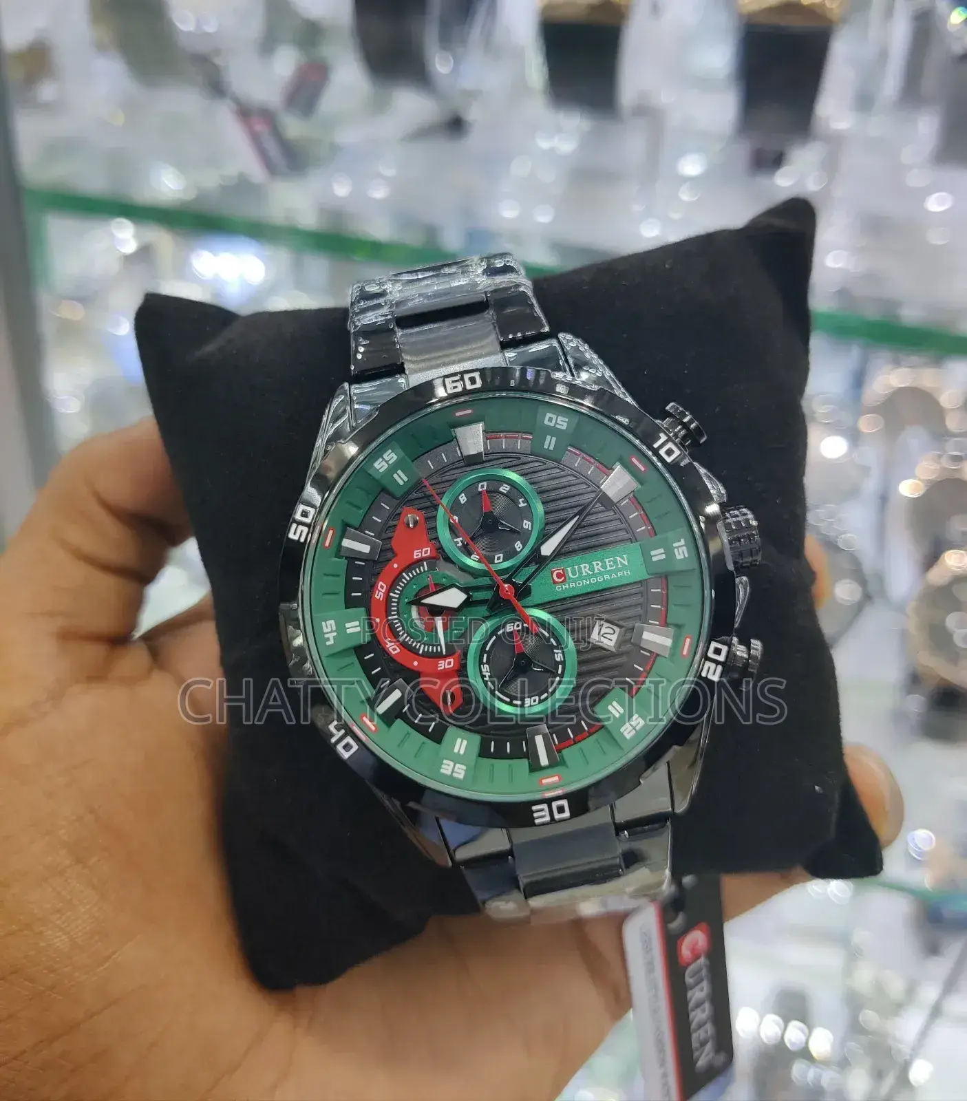 Black and Green Curren Gents Watches With Luminous Effect