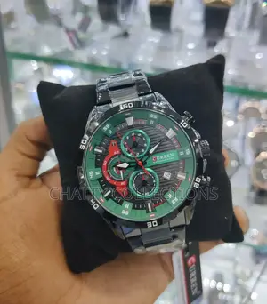 Black and Green Curren Gents Watches With Luminous Effect