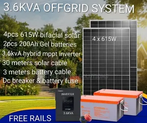 3.6kva Offgrid -(2)200ah Gel Batteries -(4)615w Bifacial Solar Package