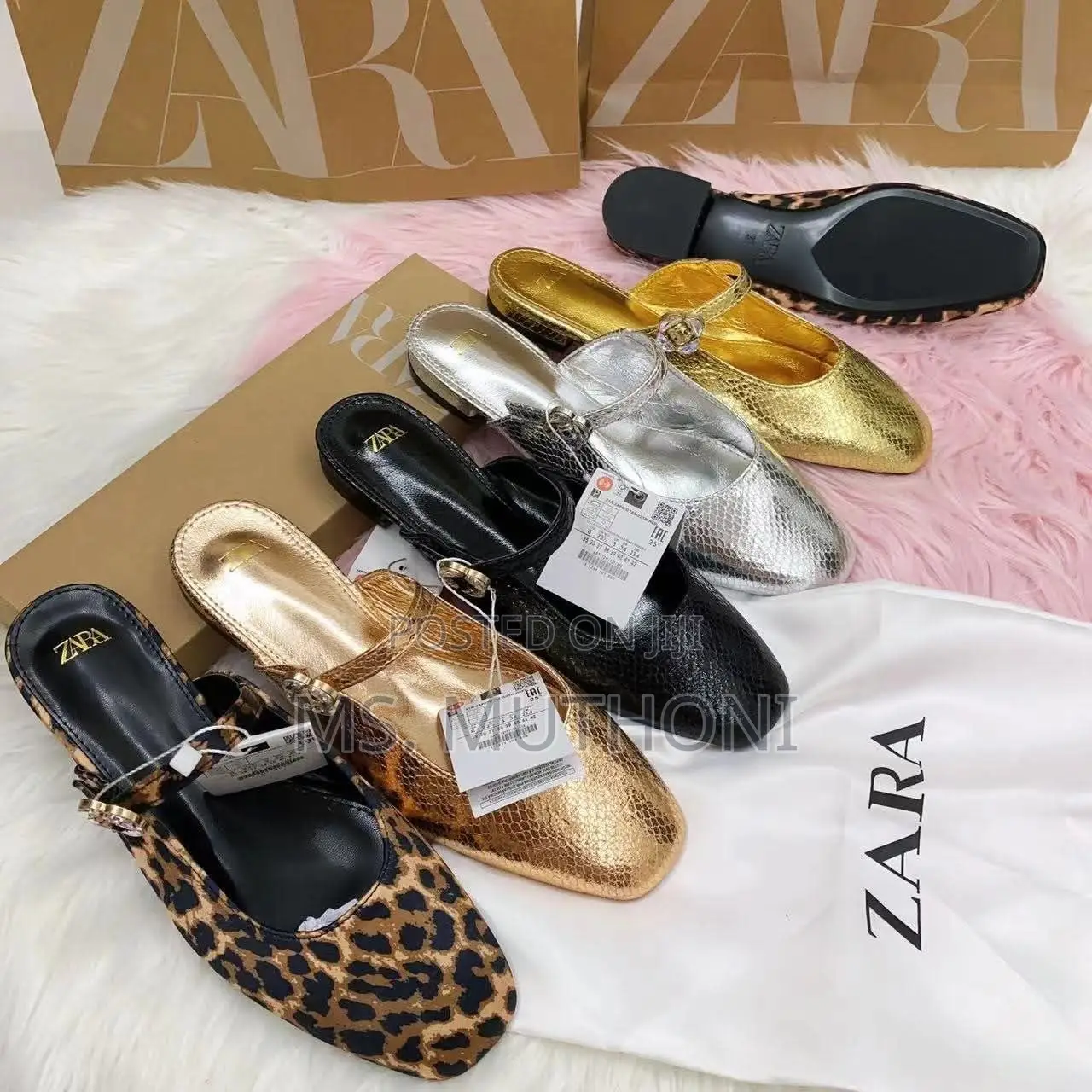 Zara Women's Flat Mules With Textured Buckle Details, Size 37-43