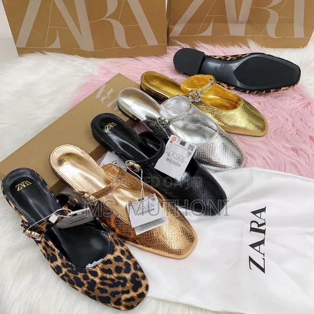 Zara Women's Flat Mules With Textured Buckle Details, Size 37-43