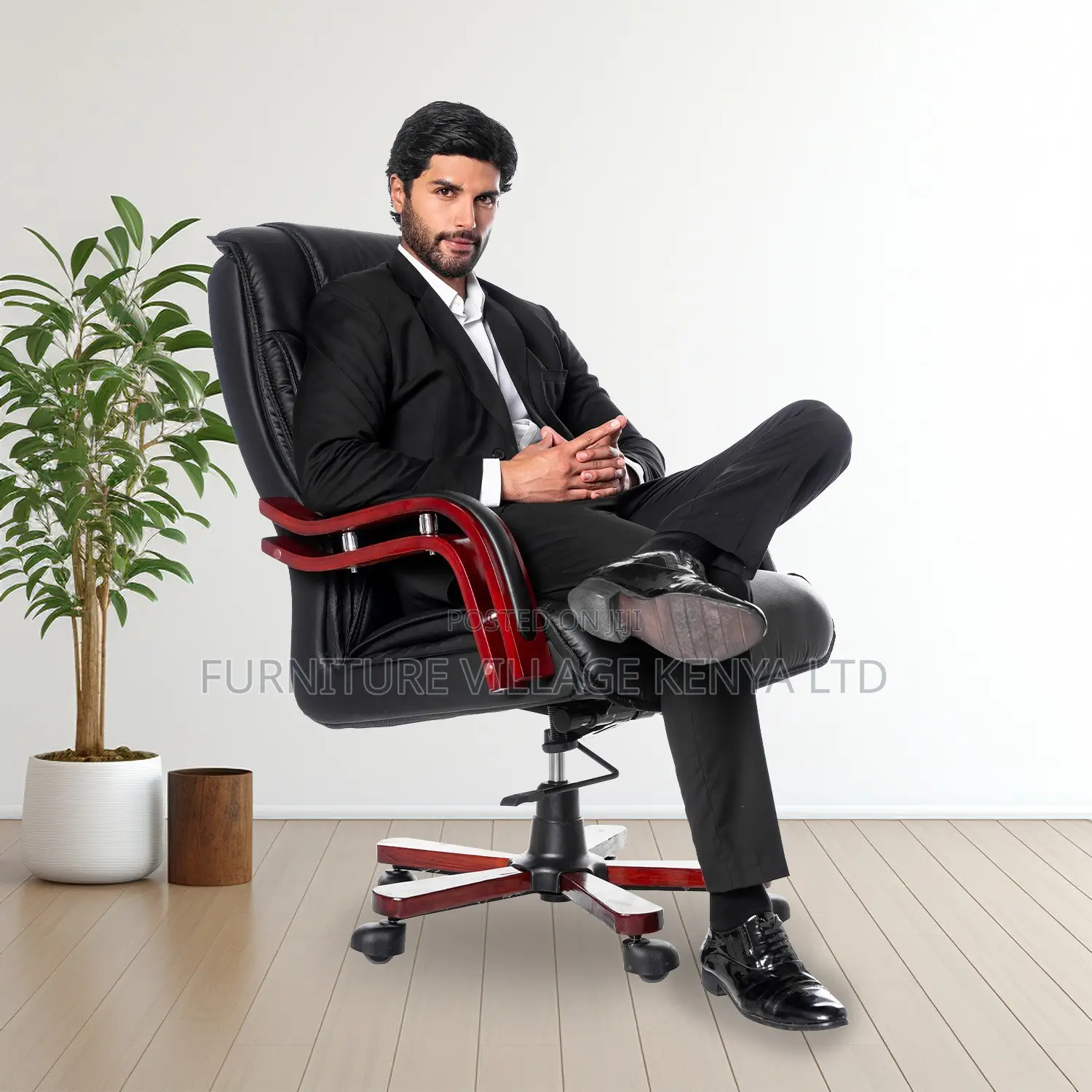 Office Chair ; Adjustable Executive Chair Black Leather