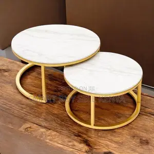 2 Pieces Gold Metal Frame Marble Nesting Coffee Tables