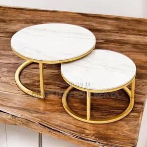 Modern 2 Piece Marble Top Nesting Coffee Table Set