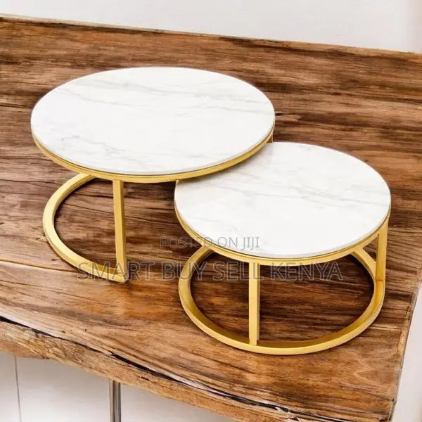 Modern 2 Piece Marble Top Nesting Coffee Table Set