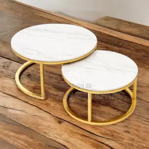 Gold Metal Frame Set Marble Top Nesting Coffee Table Set