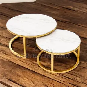 Contemporary Round Marble Nesting Coffee Tables 2 Piece