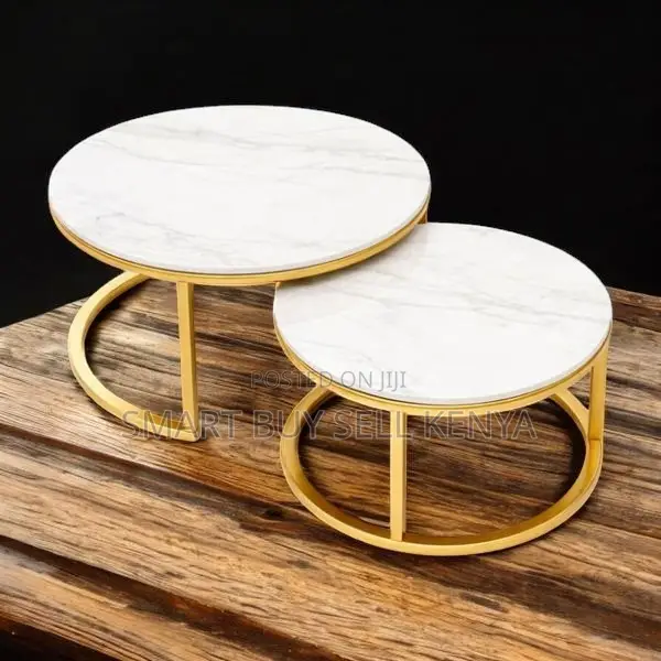 Stylish 2 Piece Marble Coffee Table Set Round Nesting Tables