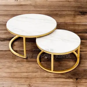 Living Room Gold Frame Marble Coffee Table Set Round Nesting Tables