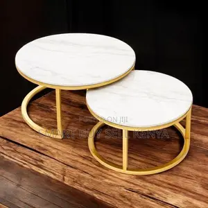 Modern Design Round Marble Nesting Coffee Tables 2 Pieces