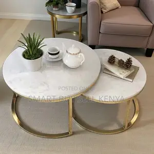Modern Luxury Gold Frame Marble Top Nesting Coffee Table Set