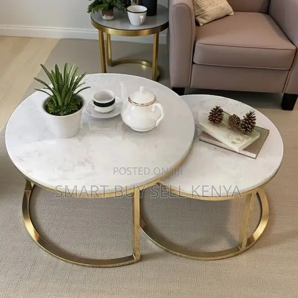 Modern Luxury Gold Frame Marble Top Nesting Coffee Table Set