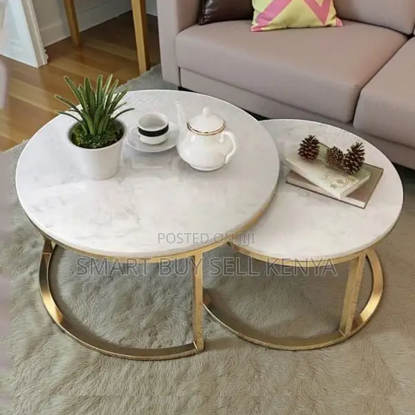 Circular Marble Top Nesting Coffee Table Set 2 Pieces