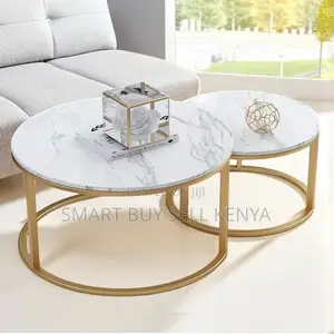 Elegant Gold Frame Furniture Marble Nesting Coffee Tables