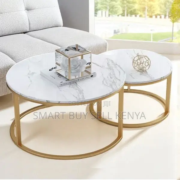 Elegant Gold Frame Furniture Marble Nesting Coffee Tables