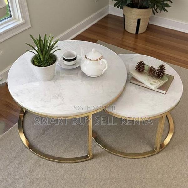 Beautiful Gold Metal Frame Marble Nesting Coffee Table Set
