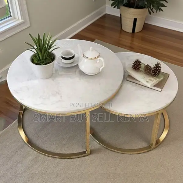 Beautiful Gold Metal Frame Marble Nesting Coffee Table Set