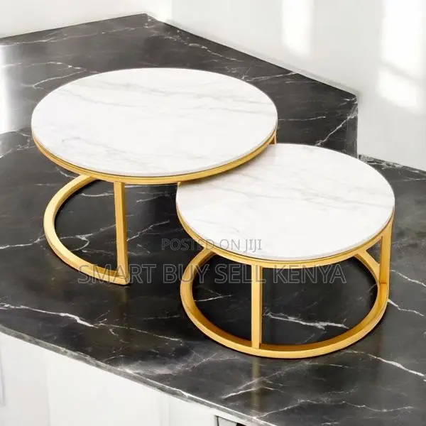 Round Circular Marble Coffee Tables 2 Piece Nesting Set