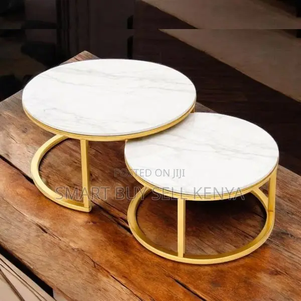 Contemporary Gold Frame Design Round Marble Coffee Tables