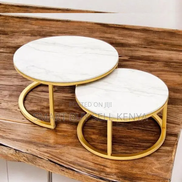 Modern Nesting Round Marble Coffee Tables With Gold Frame